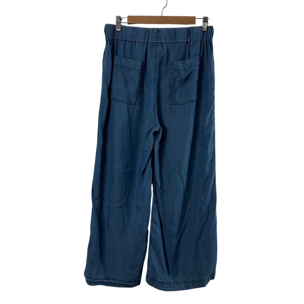Thread & Supply Blue Lyocell Wide Leg Cropped Pants Medium Drawstring Elastic - Picture 3 of 9